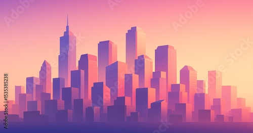 Colorful Gradient Skyline with Modern City Buildings