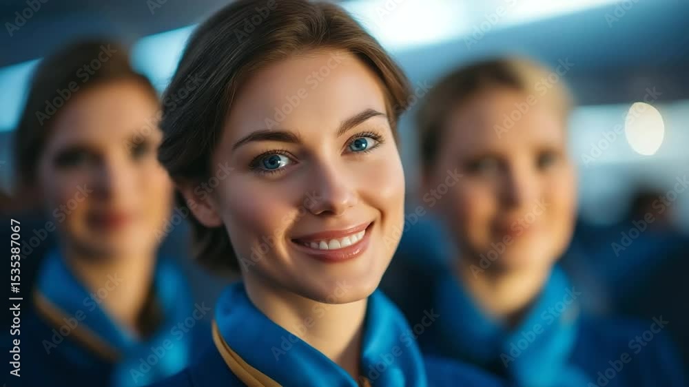 Elegant flight attendants providing top-notch service in a luxurious first-class cabin. Elegant flight attendants providing top-notch service in a luxurious first-class cabin.