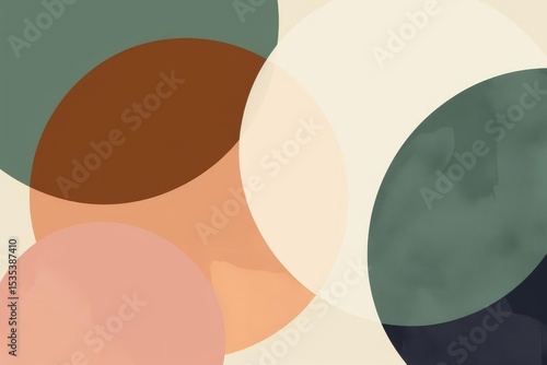 Wallpaper Mural Abstract image featuring overlapping circles in muted earthy tones: greens, browns, pinks, and cream on a light background. Torontodigital.ca