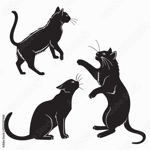 Black cat silhouettes in playful poses on a white background vector illustration