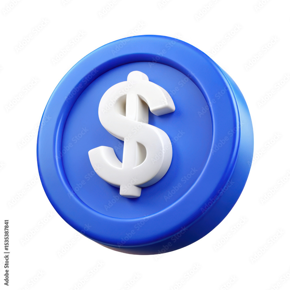 3d realistic blue dollar coin icon isolated on transparent background 3d realistic blue dollar coin icon isolated on transparent background