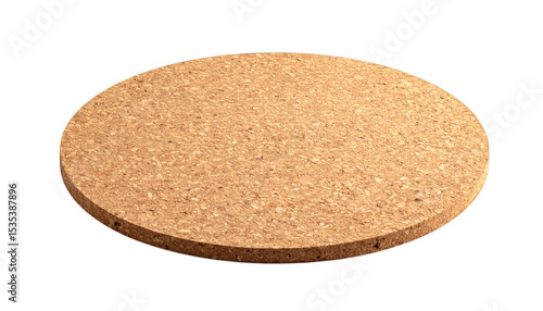 Round cork coaster isolated on transparent background
