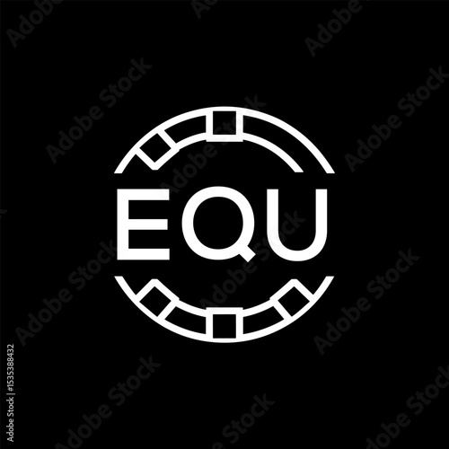EQU Modern Tech Logo, Design – EQU Later Logo,  Futuristic Blue and White Circular Emblem on Black Background.
