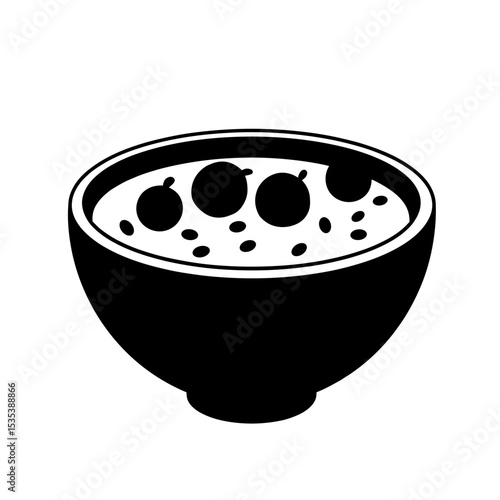 Silhouette of oatmeal bowl with berries and seeds, healthy breakfast illustration