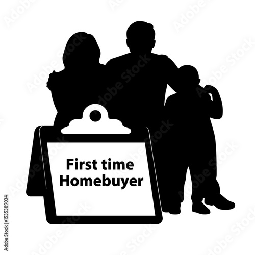 Family Silhouette with First-Time Homebuyer Clipboard, Real Estate Opportunity