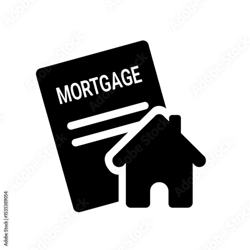 Mortgage document and house icon silhouette, real estate loan approval concept