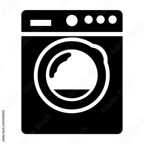Silhouette of washing machine with eco mode icon, energy-efficient laundry appliance
