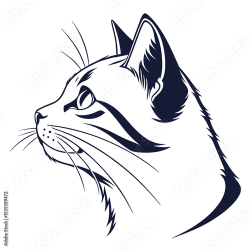 Elegant black and white cat silhouette vector illustration showing profile and whiskers