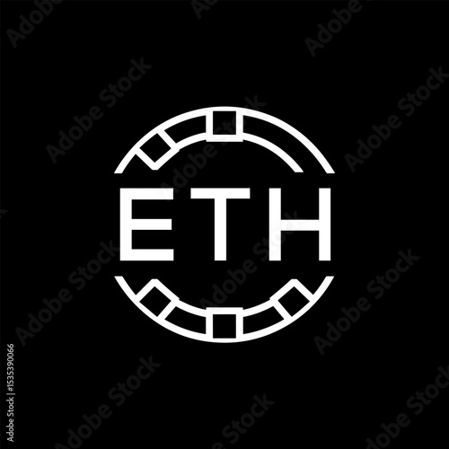 ETH Modern Tech Logo, Design – ETH Later Logo,  Futuristic Blue and White Circular Emblem on Black Background.
