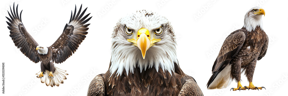 Obraz premium Set of eagles isolated on a transparent background PNG