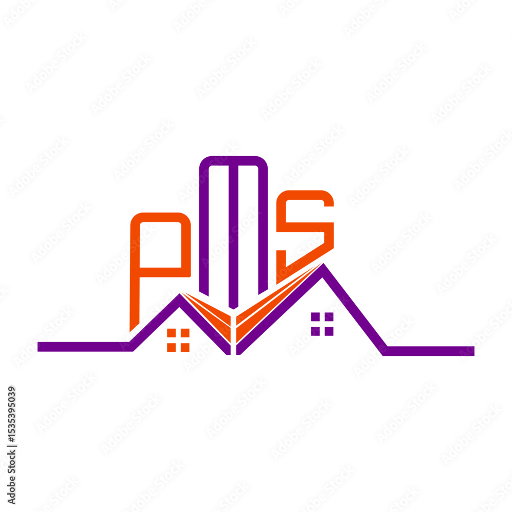 Fototapeta premium PMS Real State logo design, PMS simple and modern logo. PMS luxurious alphabet design