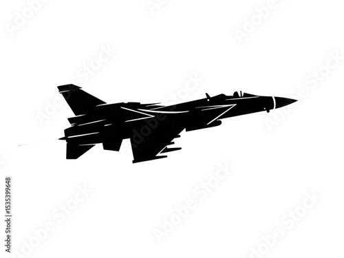 2d icon of a fighter jet silhouette in flight, minimalist design, solid black color, clean sharp lines, no shadows, isolated on a plain white background