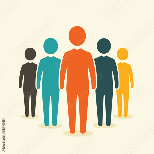 Leader and a group of others, vector style simple color