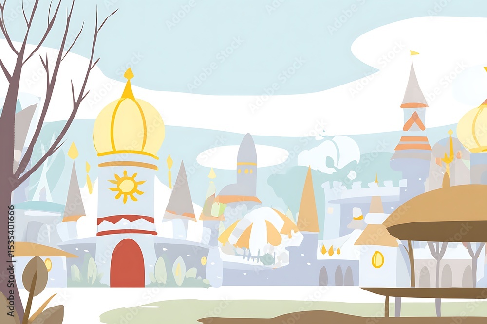 Whimsical cartoon city palace illustration scene Whimsical cartoon city palace illustration scene