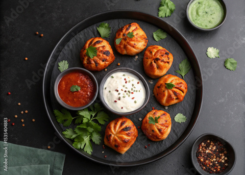 Hot and Smoky Tandoori Momos Styled with Dipping Sauce – Modern Food Photography