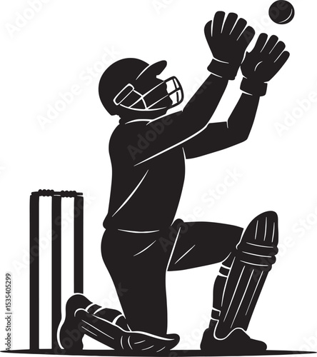 Cricket Player Catching Ball Silhouette Illustration