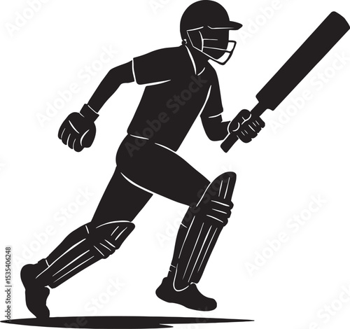 Silhouette of Cricket Player Batting – Black and White Design