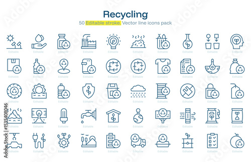 Recycling line icon pack. Recycling Stroke icon set. Editable Stroke icon