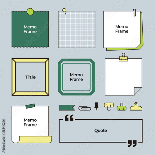 Simple Memo Frame Set, Note Background, Paper, Clip File, Subject, Quote Vector Illustration