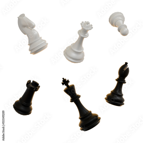 3D Illustration of Chess Pieces