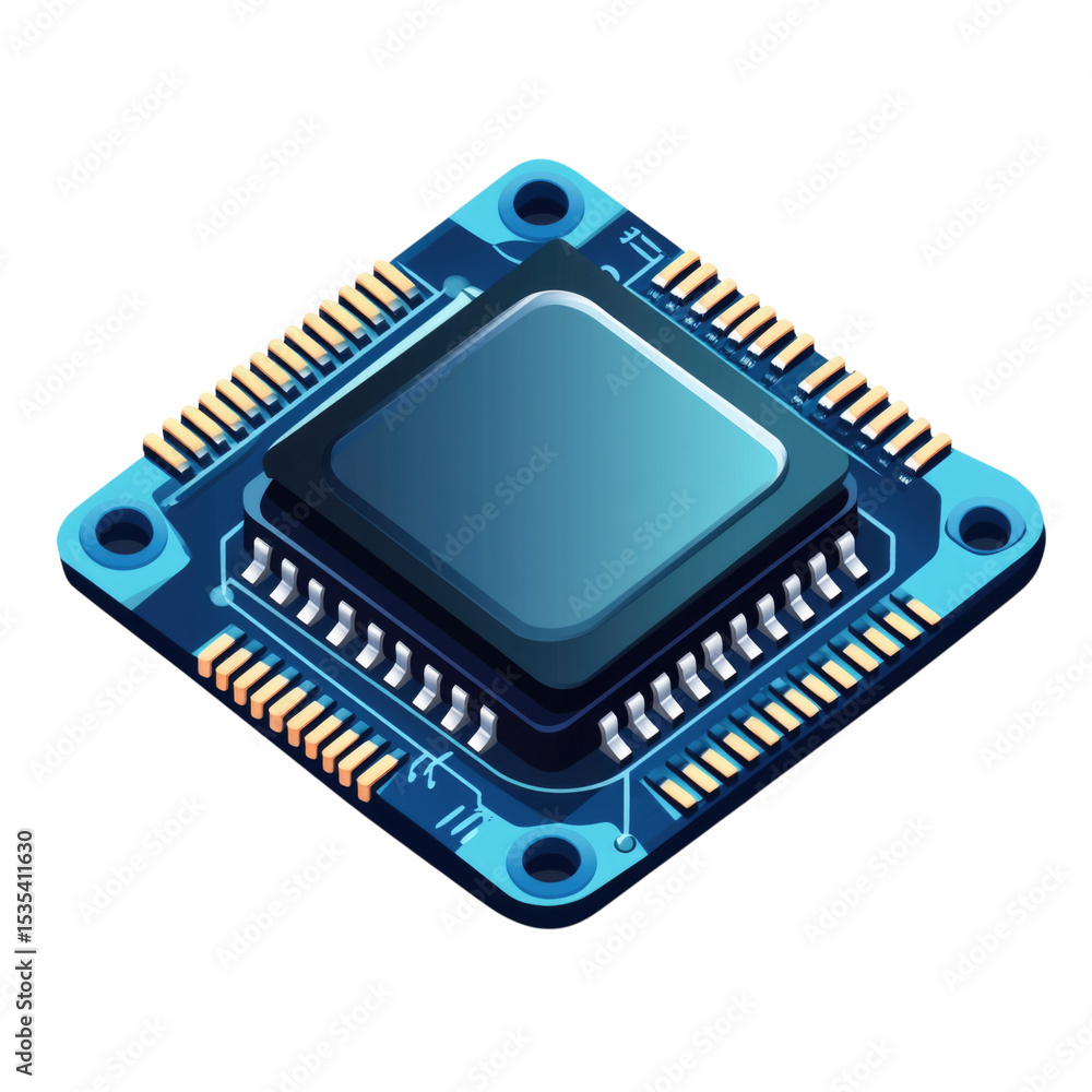 Microprocessor with intricate circuitry design in blue tones, isolated on transparent background, cutout PNG Microprocessor with intricate circuitry design in blue tones, isolated on transparent background, cutout PNG