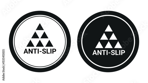 anti-slip black and white circular icon labels with triangle pattern indicating safety or non-skid surface	