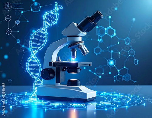 Biotech Laboratory Concept with Microscope and Holographic DNA
