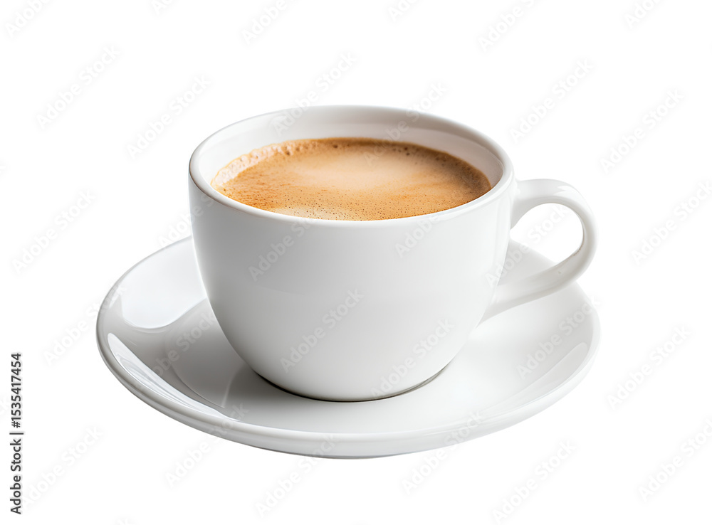 cup of coffee on a white background, isolated with a clipping path. The coffee cup and saucer are in a minimalistic cup of coffee on a white background, isolated with a clipping path. The coffee cup and saucer are in a minimalistic