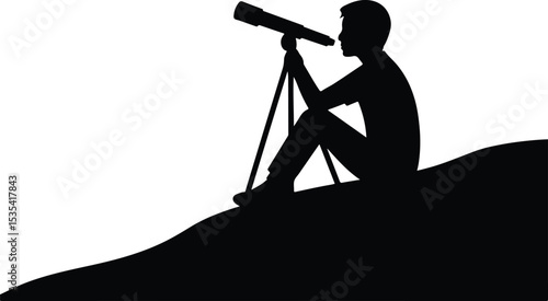 Silhouette man watches through a telescope vector illustration