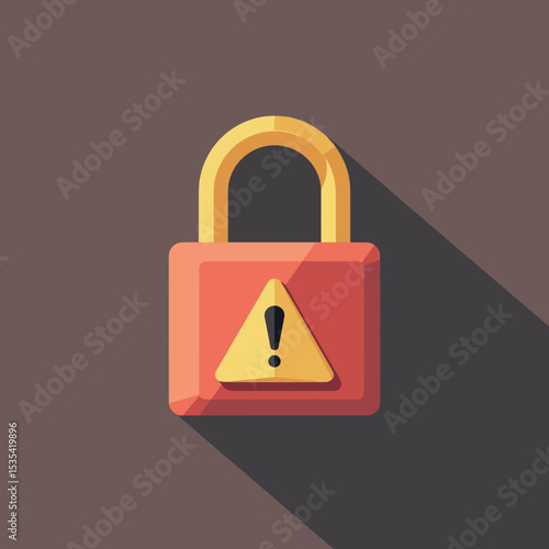 Padlock with warning sign in flat design, represents safety concerns