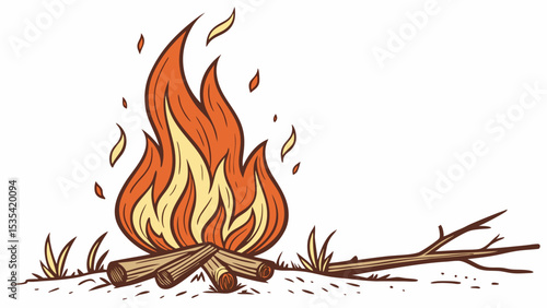 Vector illustration of blazing fire flames on white background


