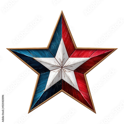 Red white and blue wooden star five pointed distressed texture gold frame