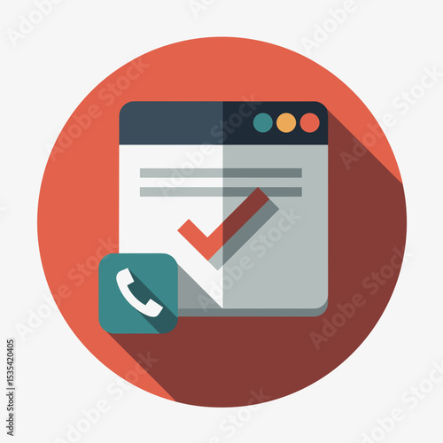 Contact confirmed icon on browser window, in flat design style for website, with space for copy