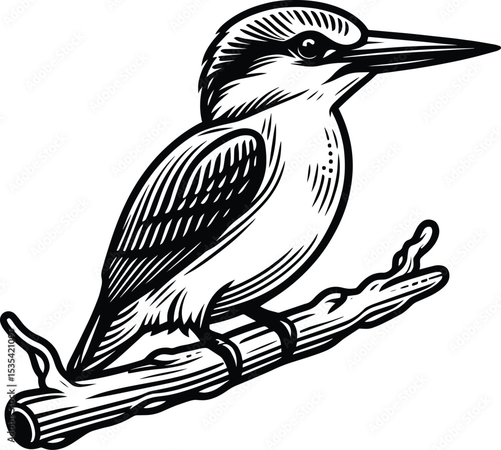 Obraz premium Kingfisher bird line art vector illustration isolated on a white background