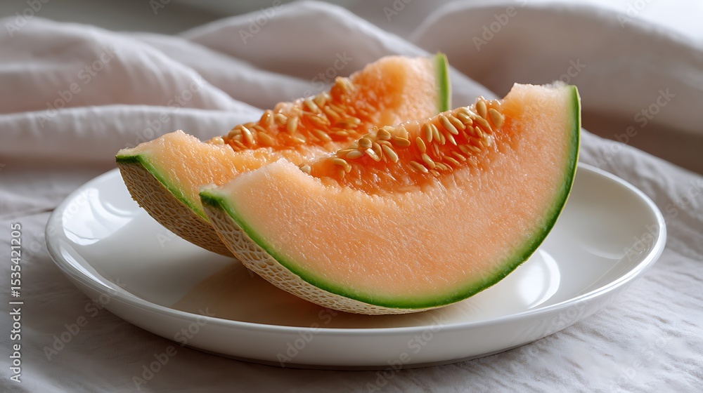 Slices of Cantaloupe on a White Plate Slices of Cantaloupe on a White Plate