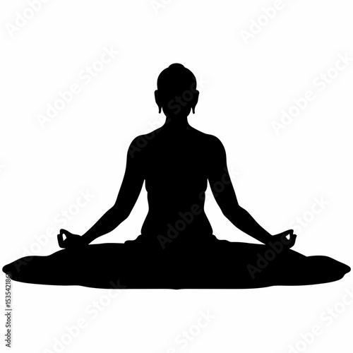 Silhouette of a person in a lotus position meditating with hands in mudra on a white background image created with generated ai