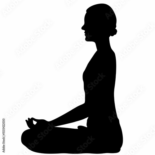 Silhouette of a woman in lotus position meditating with hands in mudra against a white background created with generated ai
