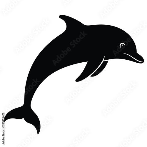 Wallpaper Mural Elegant black and white silhouette of a playful swimming dolphin on a clean white background Torontodigital.ca