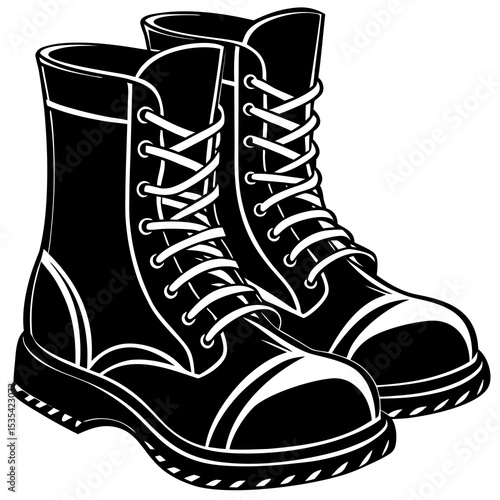 Black combat boots vector illustration for fashion footwear and military style design element icon