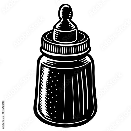 Illustration of baby bottle for feeding newborn with nipple, baby care essential equipment vector
