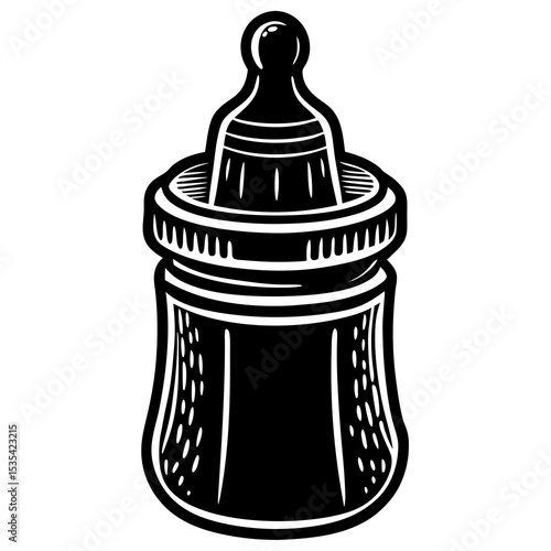 Illustration of baby bottle for feeding newborn, infant formula, milk, and baby care products design