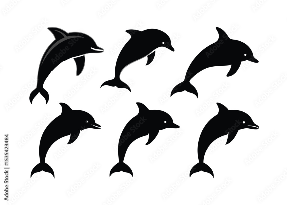 Fototapeta premium Stylized Dolphin Silhouettes for Creative Projects and Designs