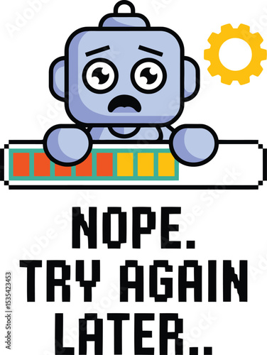 Sad Robot Pixel Art Loading Bar Nope Try Again Later Design app cute game icon blue flat funny image