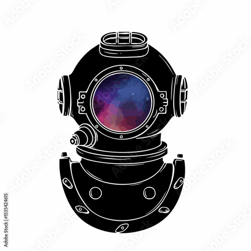 Deep Sea Diving Helmet with Nebula ViewportVector
