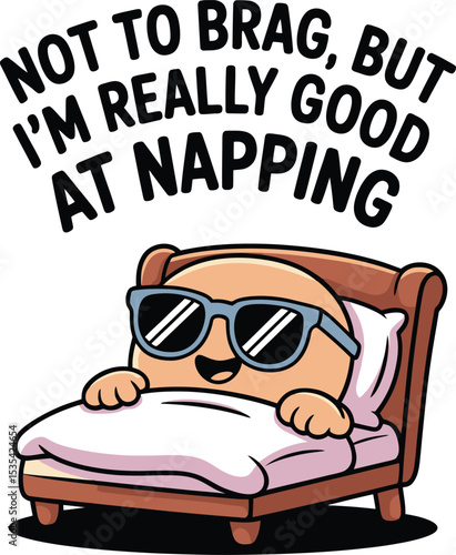 Cool Character Napping in Bed Sunglasses Happy Rest fun cute calm cozy blue sleep relax funny sweet 