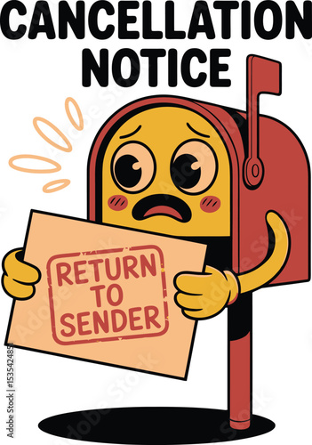 Sad Mailbox Cartoon Cancellation Notice Return To Sender Illustration red post cute icon image funny