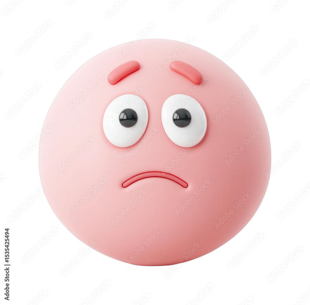 Fototapeta premium Sad pink emoji with worried expression and raised eyebrows