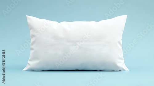 Blank white pillow on a light blue background.