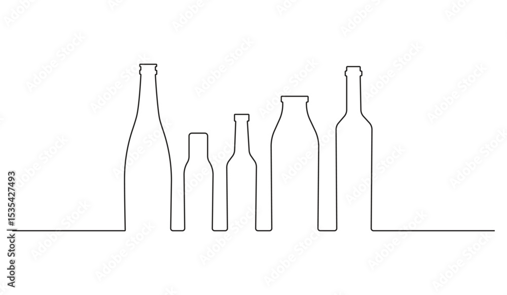 Fototapeta premium Continuous one line art wine bottles designs