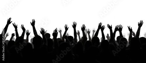 Crowd silhouette with raised hands, celebrating and expressing joy event or concert. atmosphere is vibrant and energetic, capturing moment